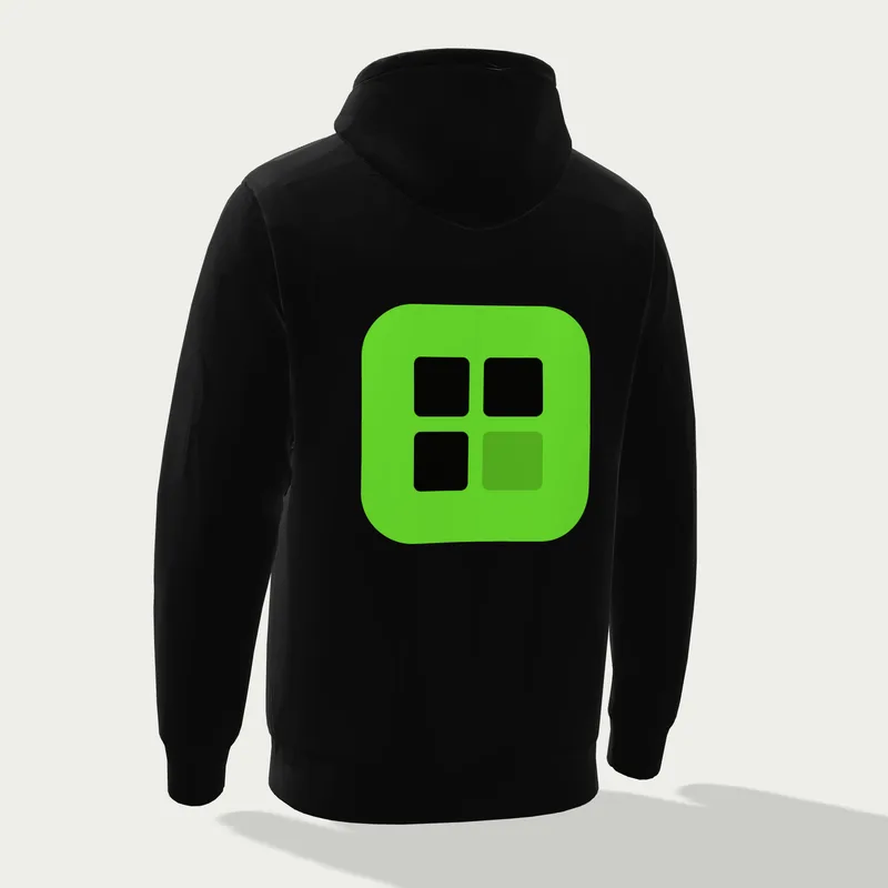 Mockup 3D d’un hoodie noir vu de dos, logo imprimé dans le dos